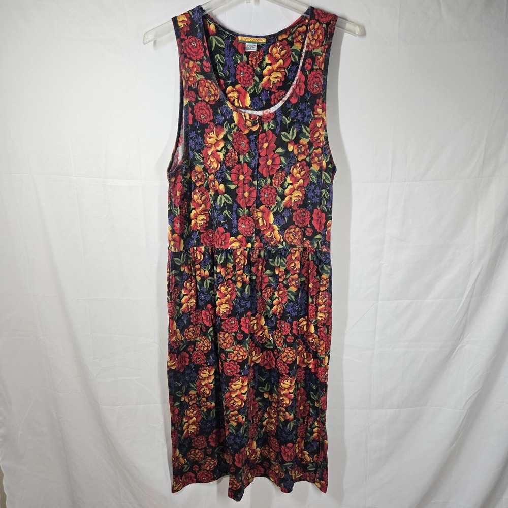 Vintage 90s Bryn Connelly Floral Sleeveless Cotton‎ Dress Whimsigoth Size L